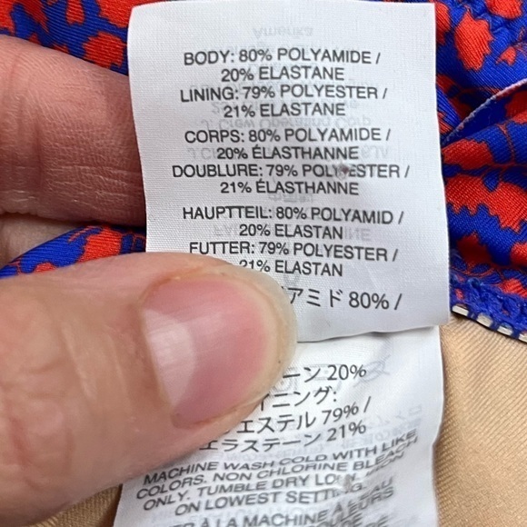 J.Crew one piece ruffle low back blue with small red leaf pattern size 8 - Picture 12 of 12